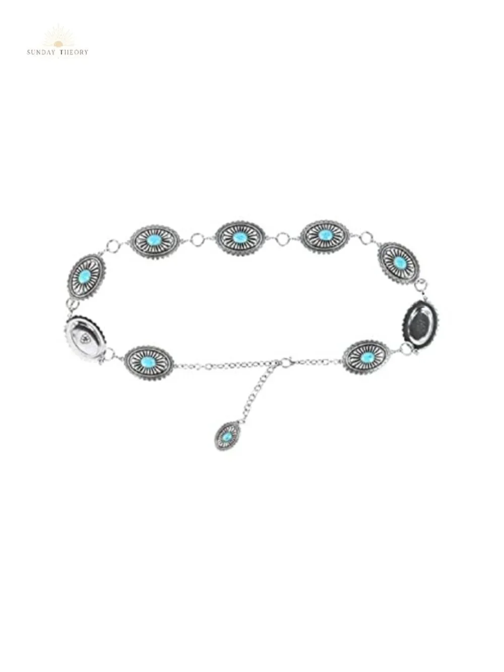 Women's Silver-Tone Metal Concho Belt Turquoise Stones Lobster Claw Closure